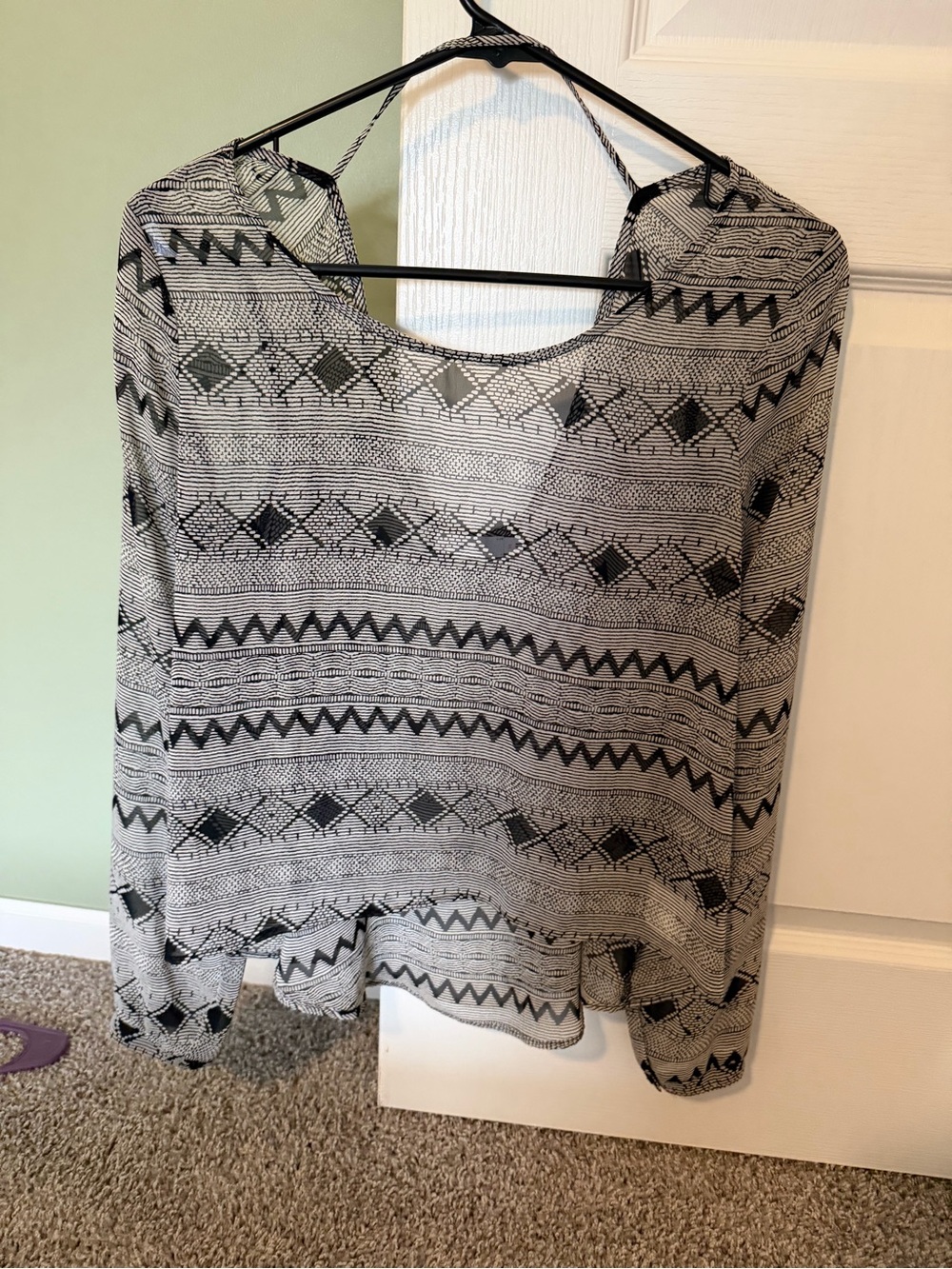 Lush Black and White Tribal Print Long Sleeve Blouse